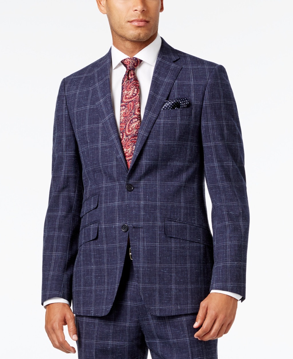 tallia orange navy windowpane suit