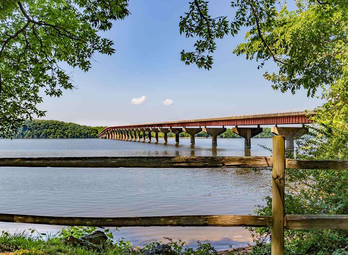 a bridge stretches over a river