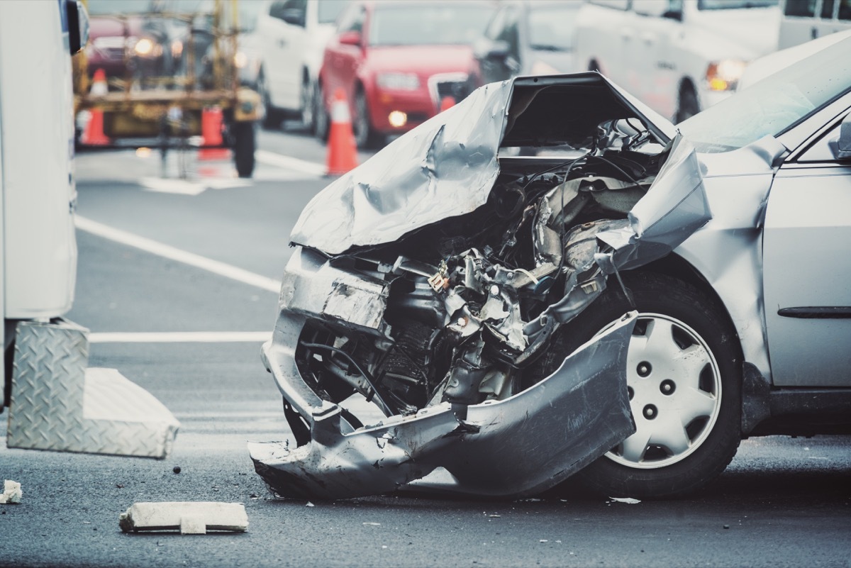 car crash in the middle of the highway with the busted front car