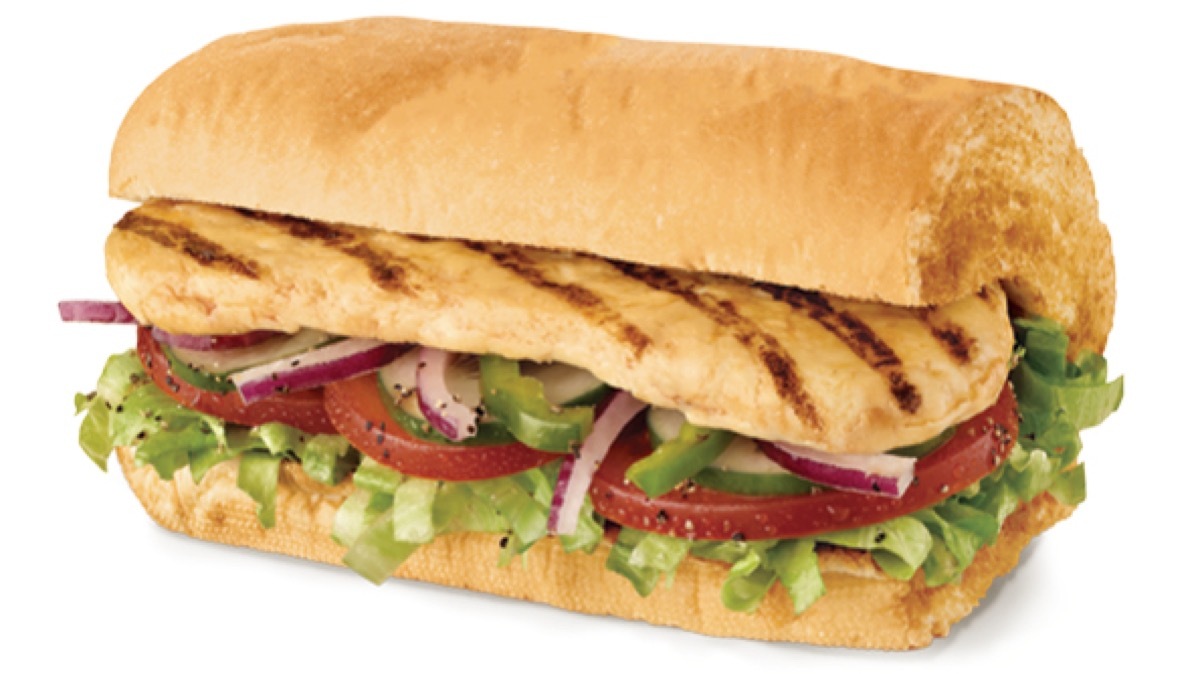 subway oven roasted chicken sandwich on white background