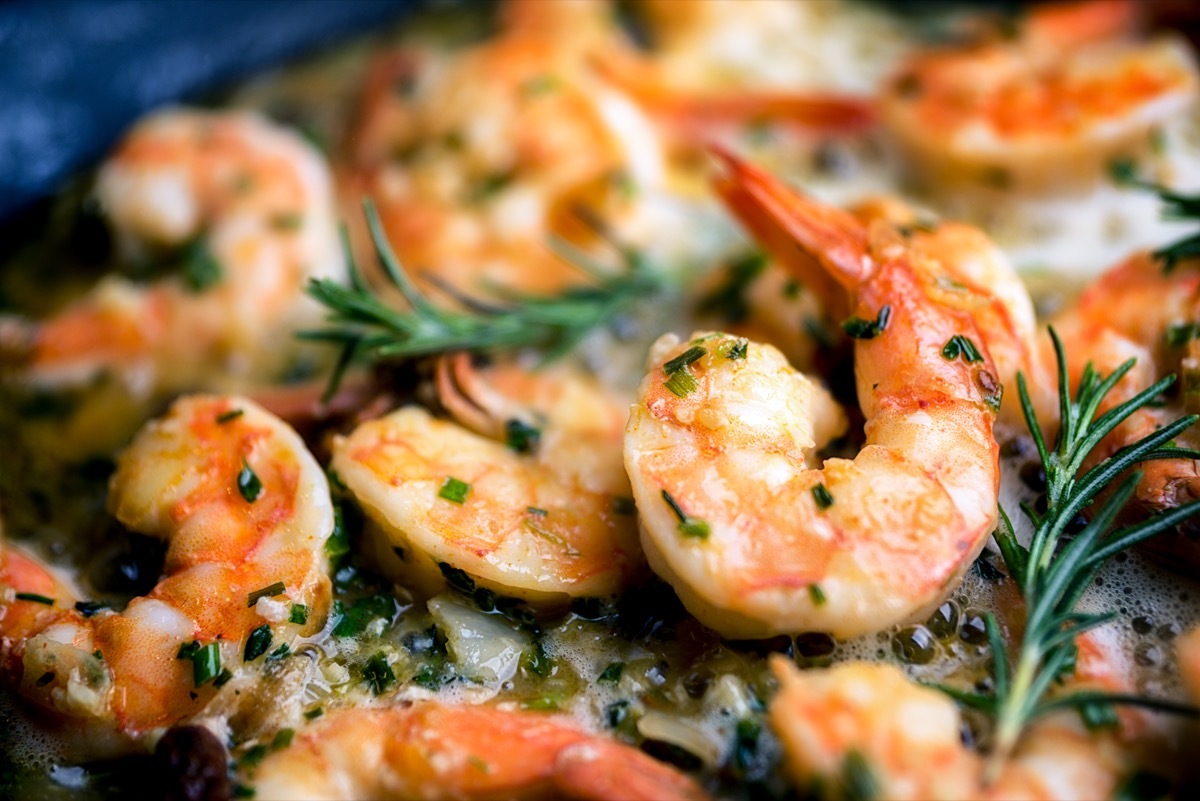 close up of jumbo shrimp scampi