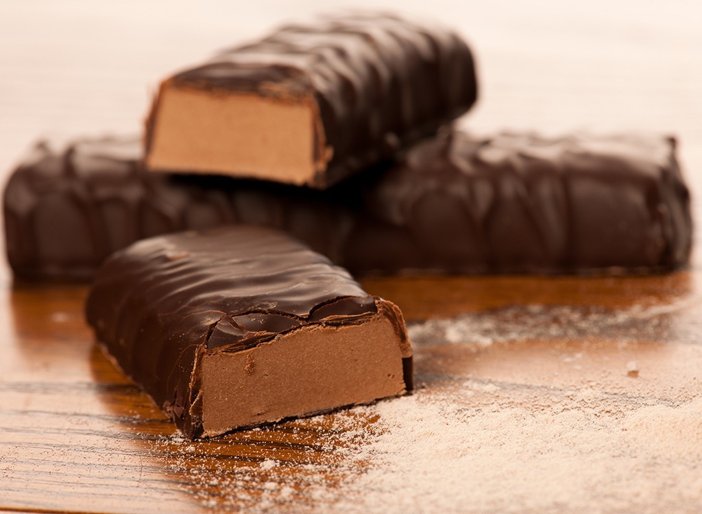 Chocolate protein bars on table