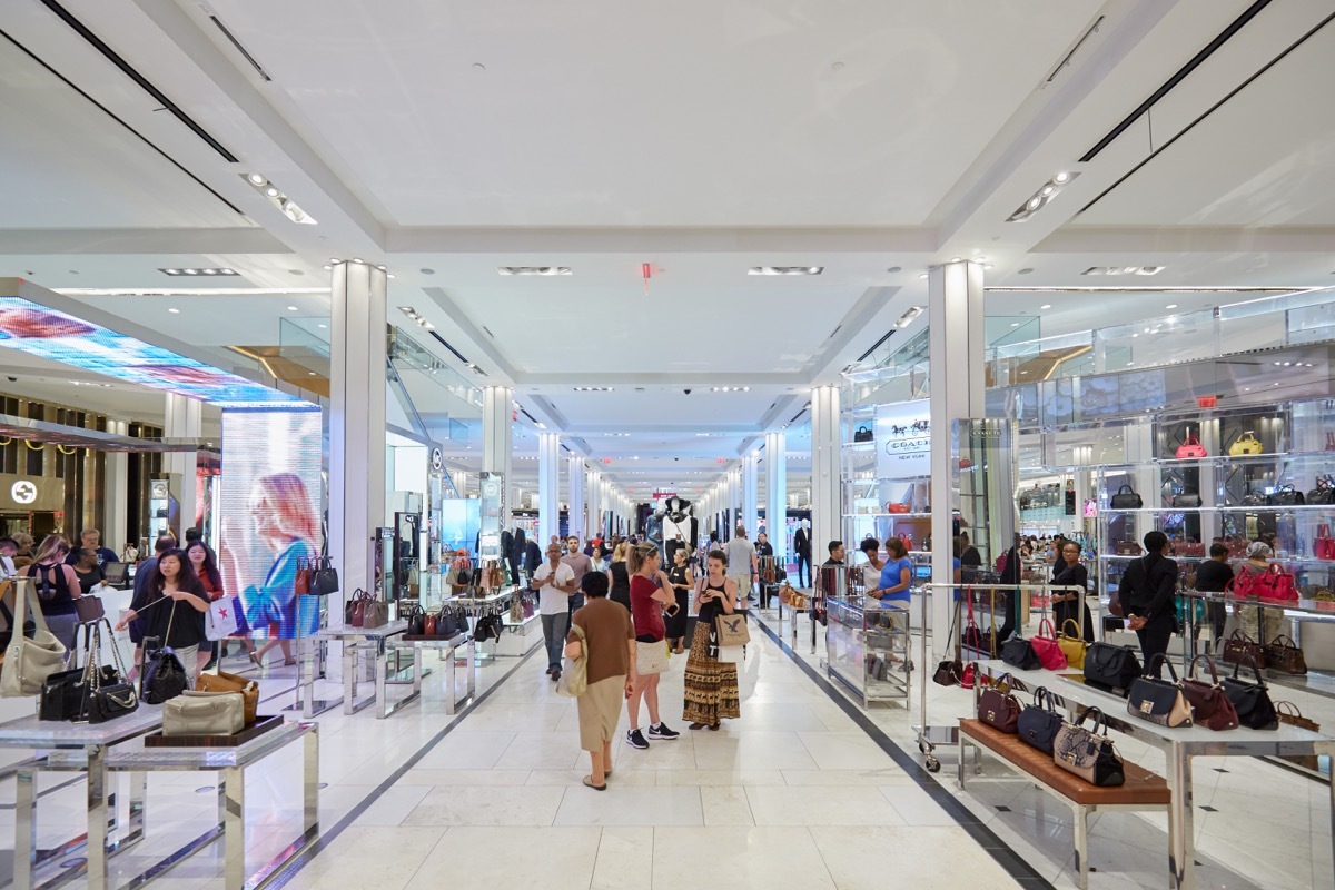 NEW YORK - SEPTEMBER 10: Macy's department store interior, bags and accessories area on September 10, 2016 in New York. Macy is the largest U.S. department store company.