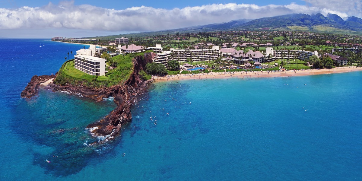 buildings along kapalua beach in maui hawaii