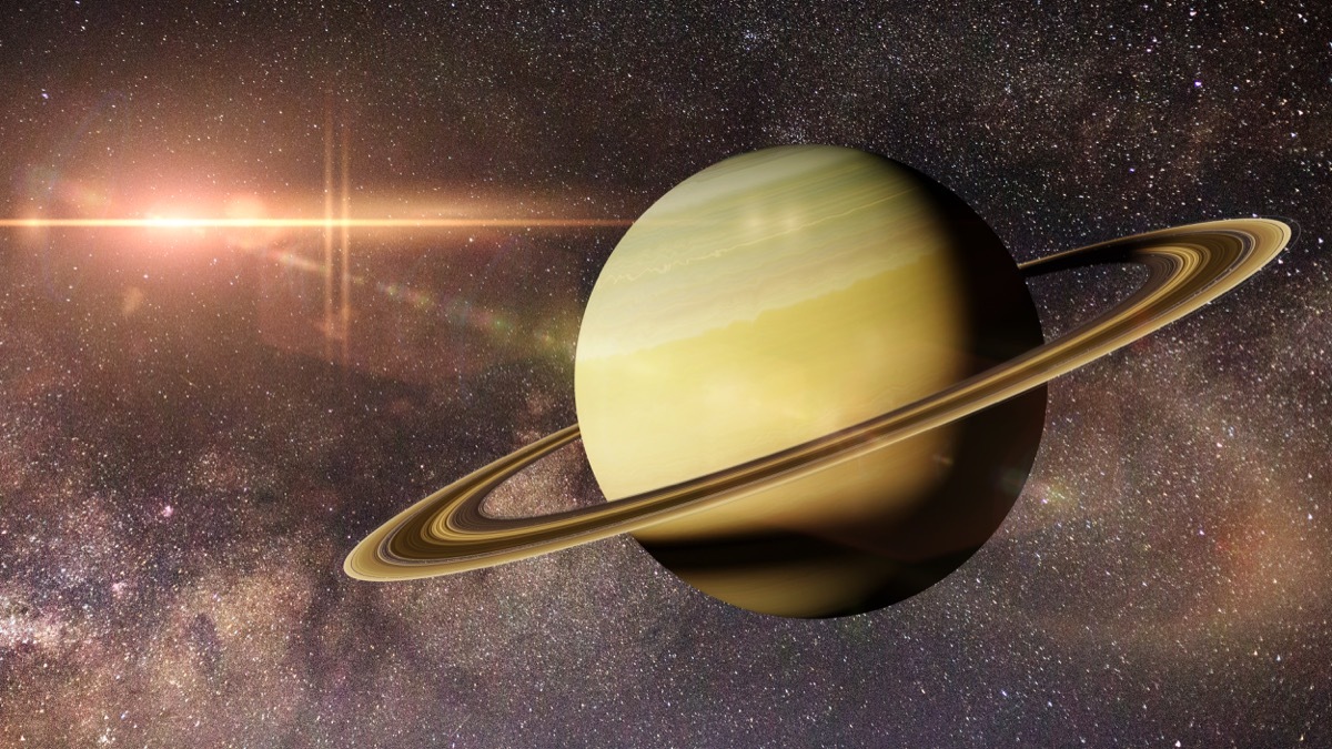 planet Saturn in front of the Milky Way galaxy (3d illustration, elements of this image are furnished by NASA) - Illustration