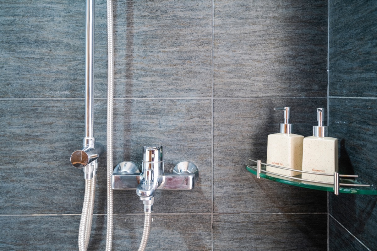 Soap on a shelf in a shower