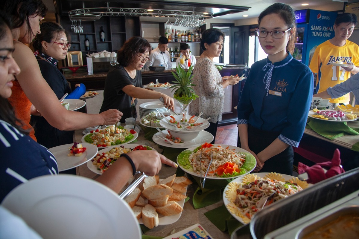 people in line at cruise buffet