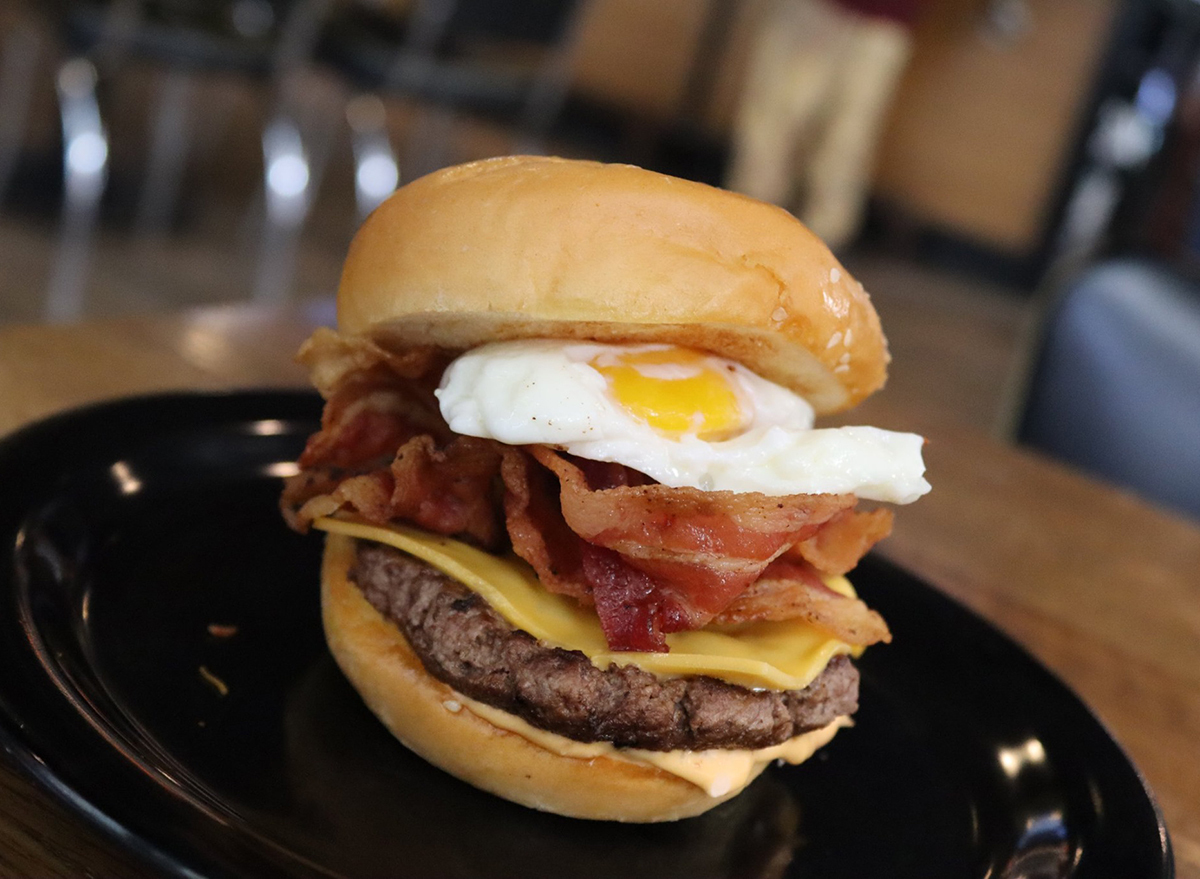 breakfast burger with fried egg and bacon