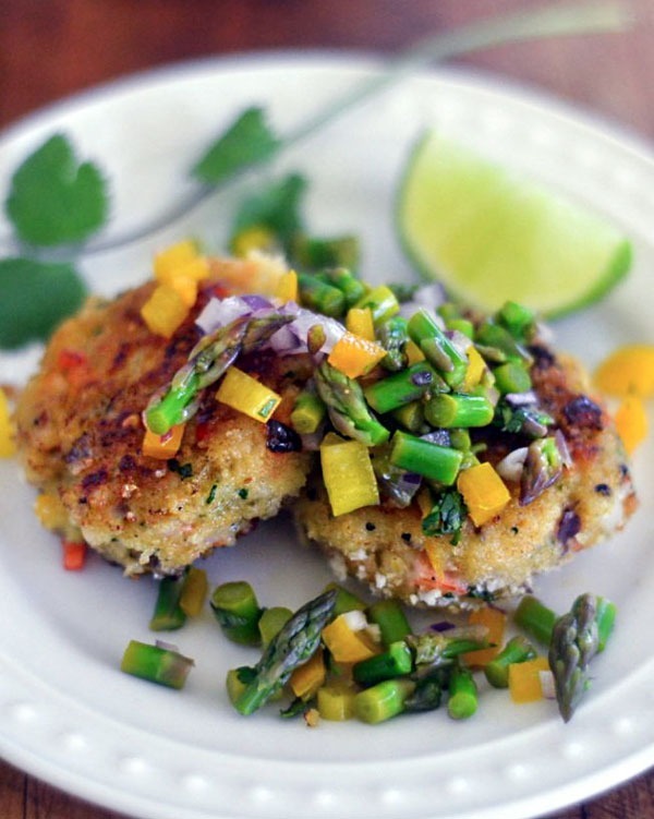 Shrimp recipes Shrimp Cakes with Asparagus Salsa