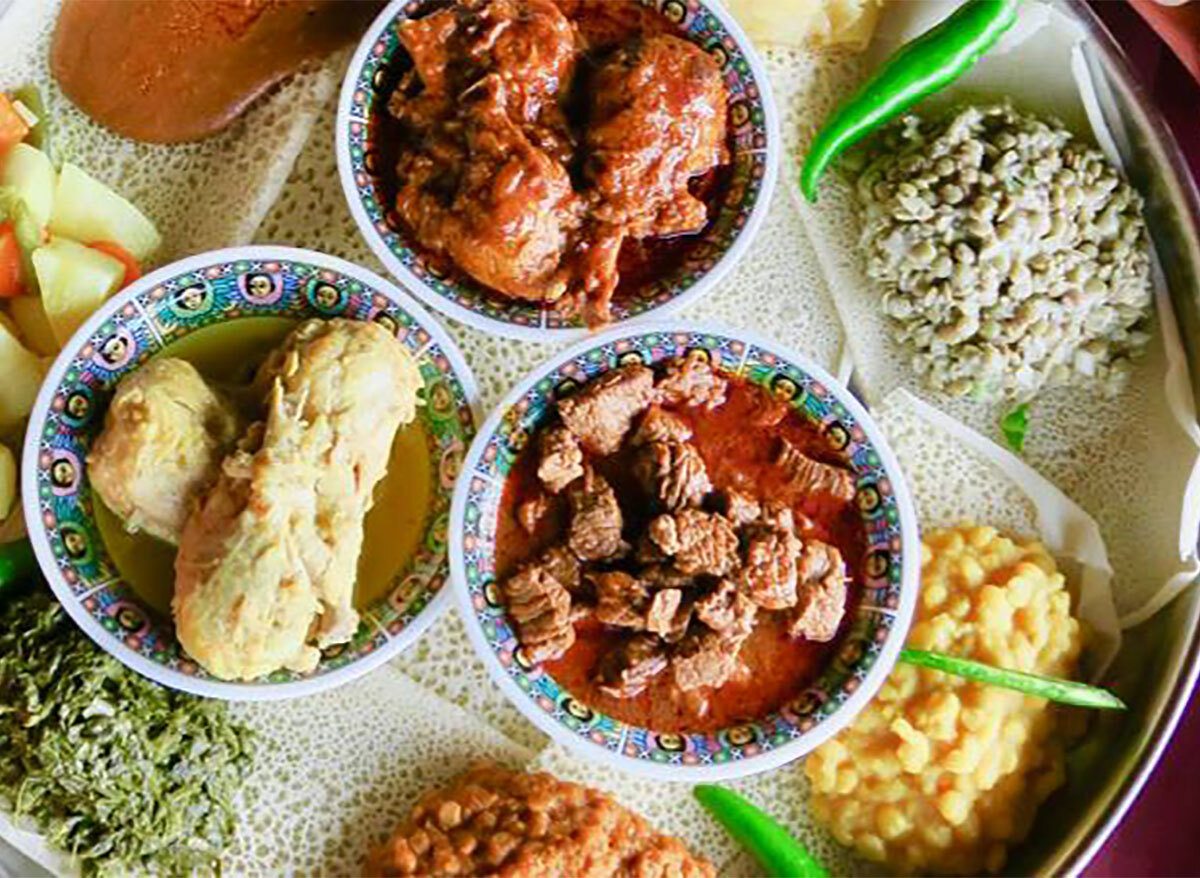 ethiopian meat and vegetables on serving platter