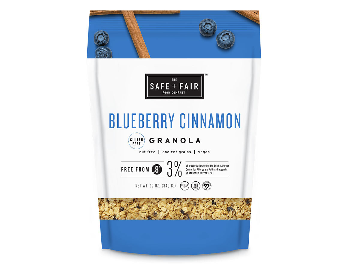 safe fair blueberry cinnamon granola bag