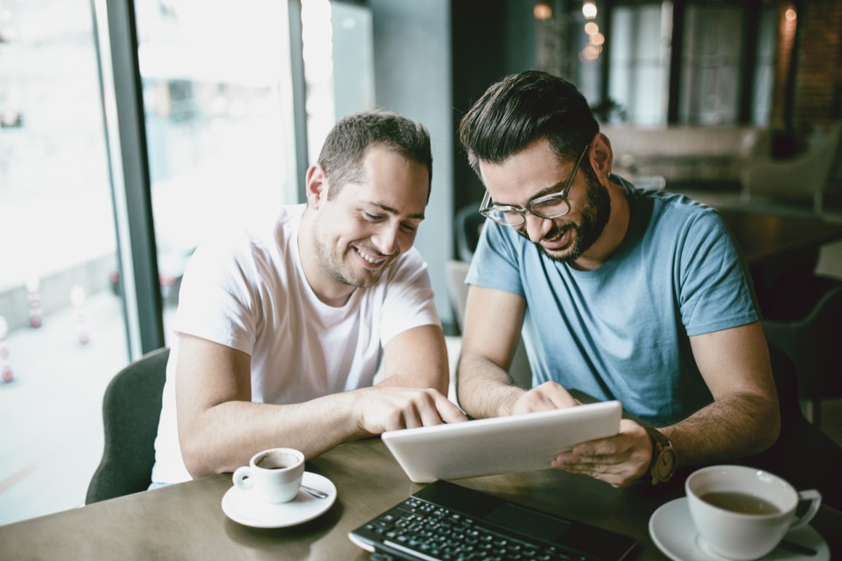 two men meeting for coffee at a coffee shop