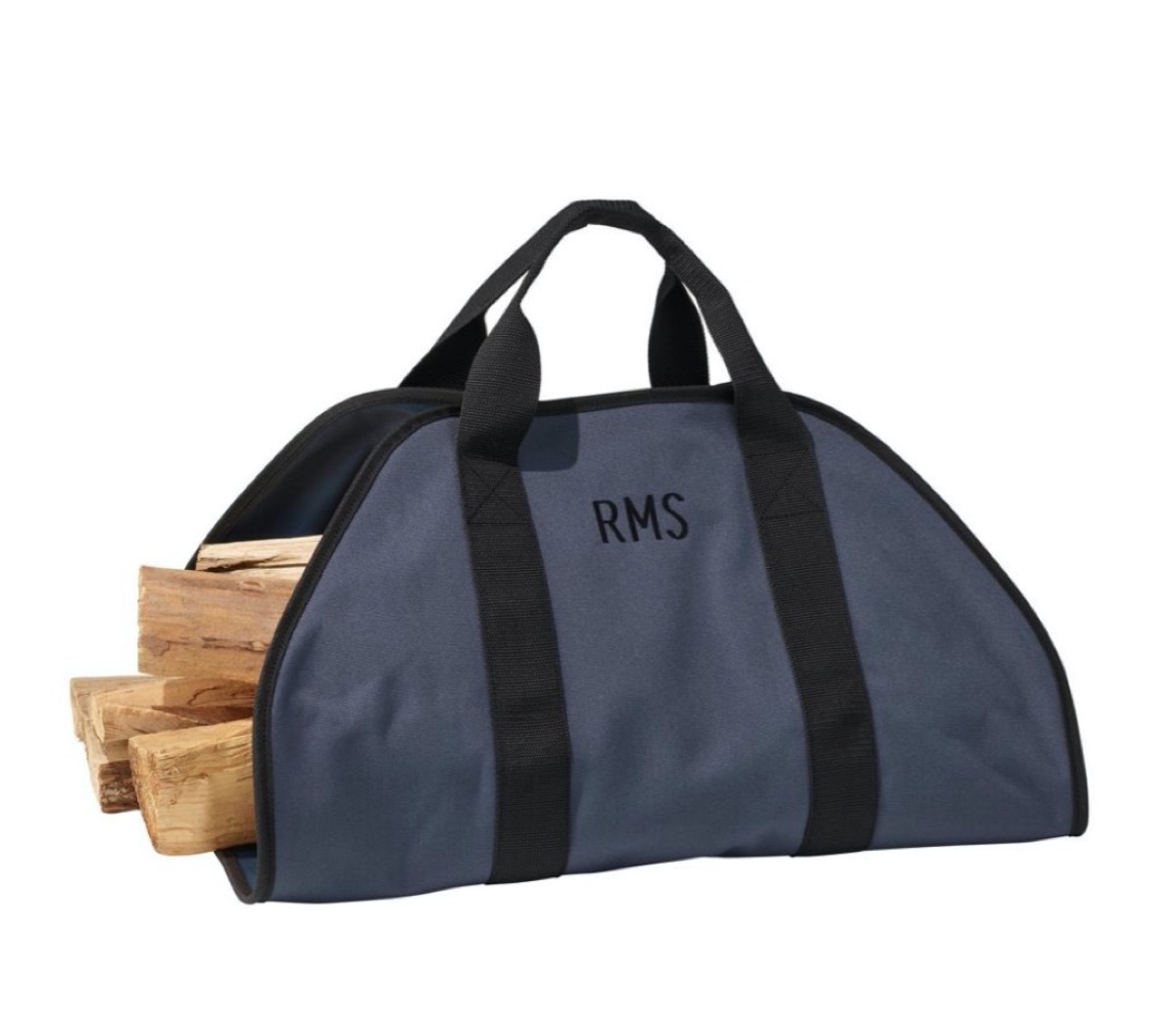 blue monogrammed log carrier