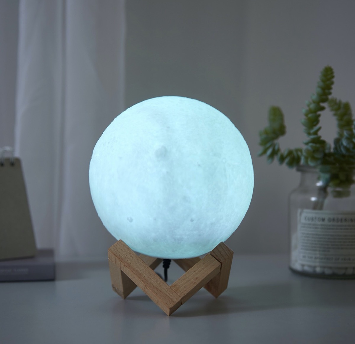 Blue moon lamp on stand