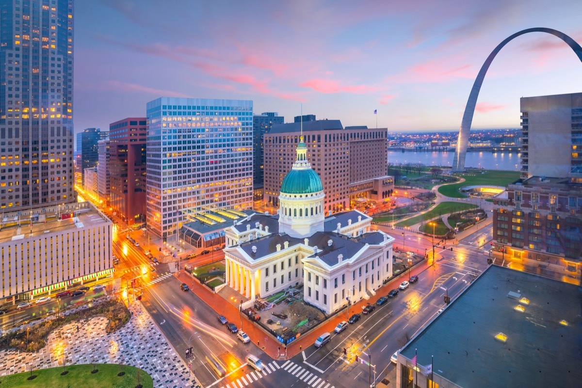 St. Louis downtown skyline at twilight from top view