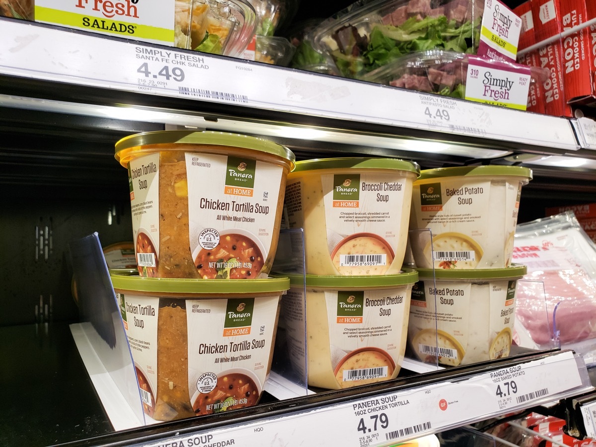 panera at home soup in refrigerator case in grocery store