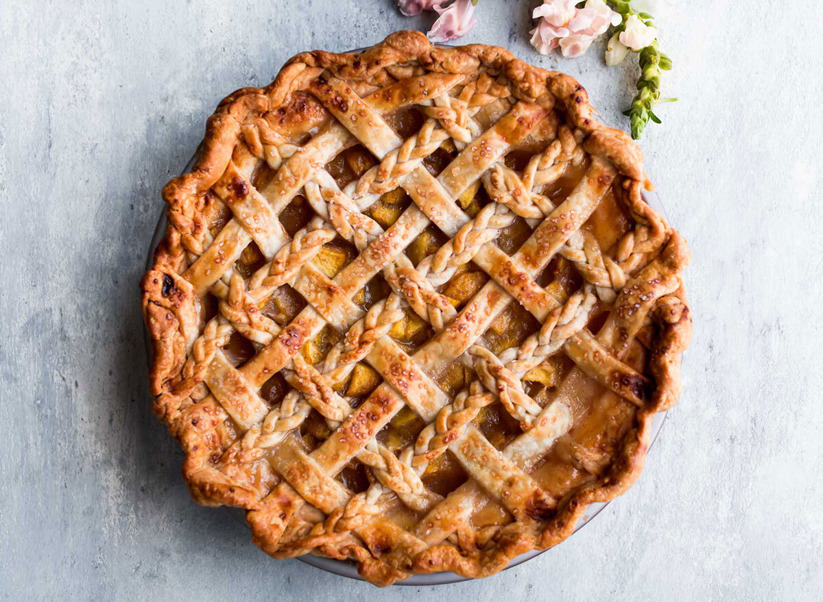 ginger peach whole pie with lattice and braided crust