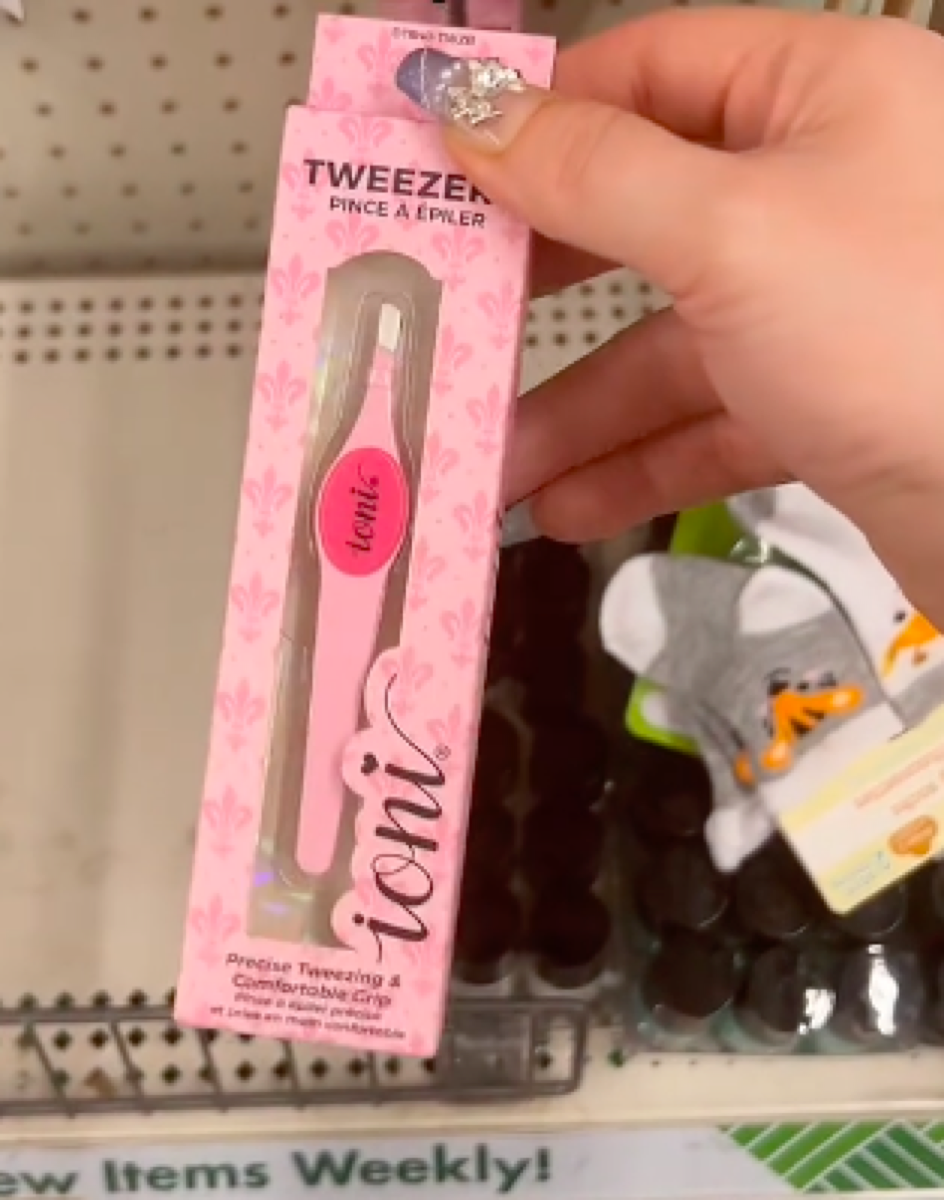 still from TikTok showing Dollar Tree tweezers