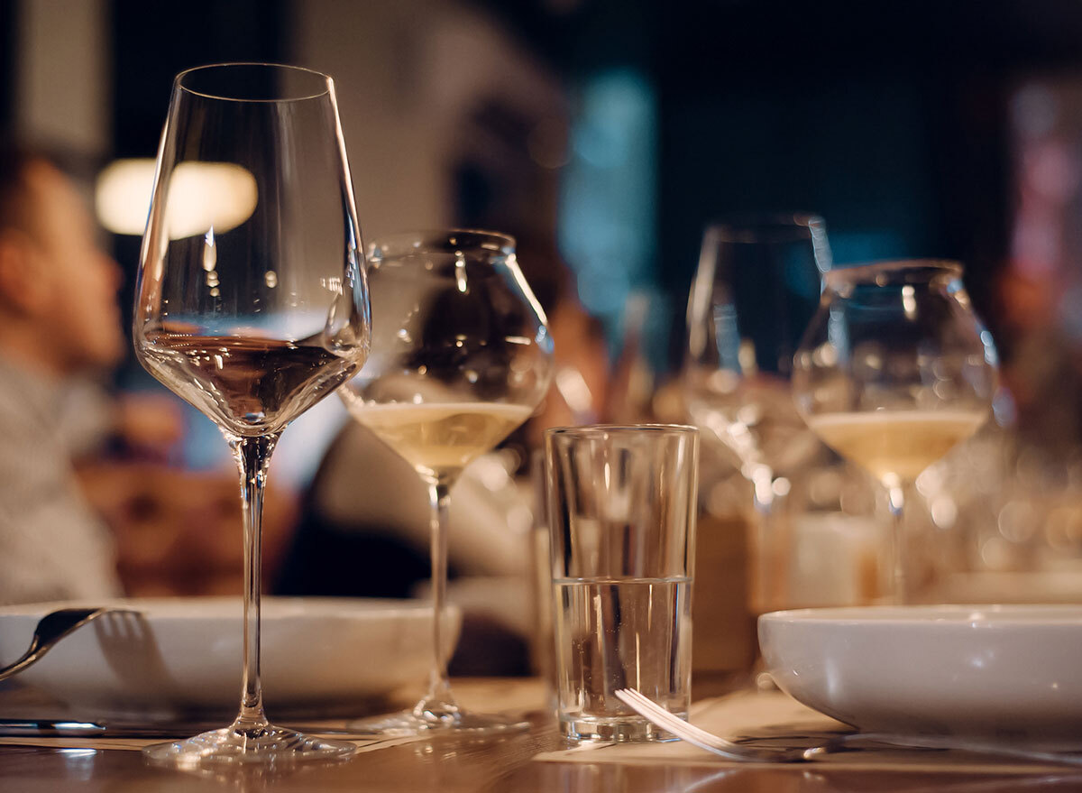 Biodynamic wine in glasses at the table