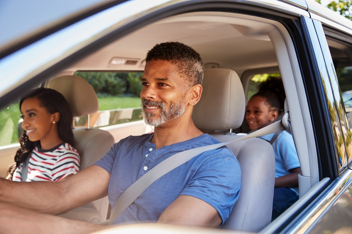 Family driving in car