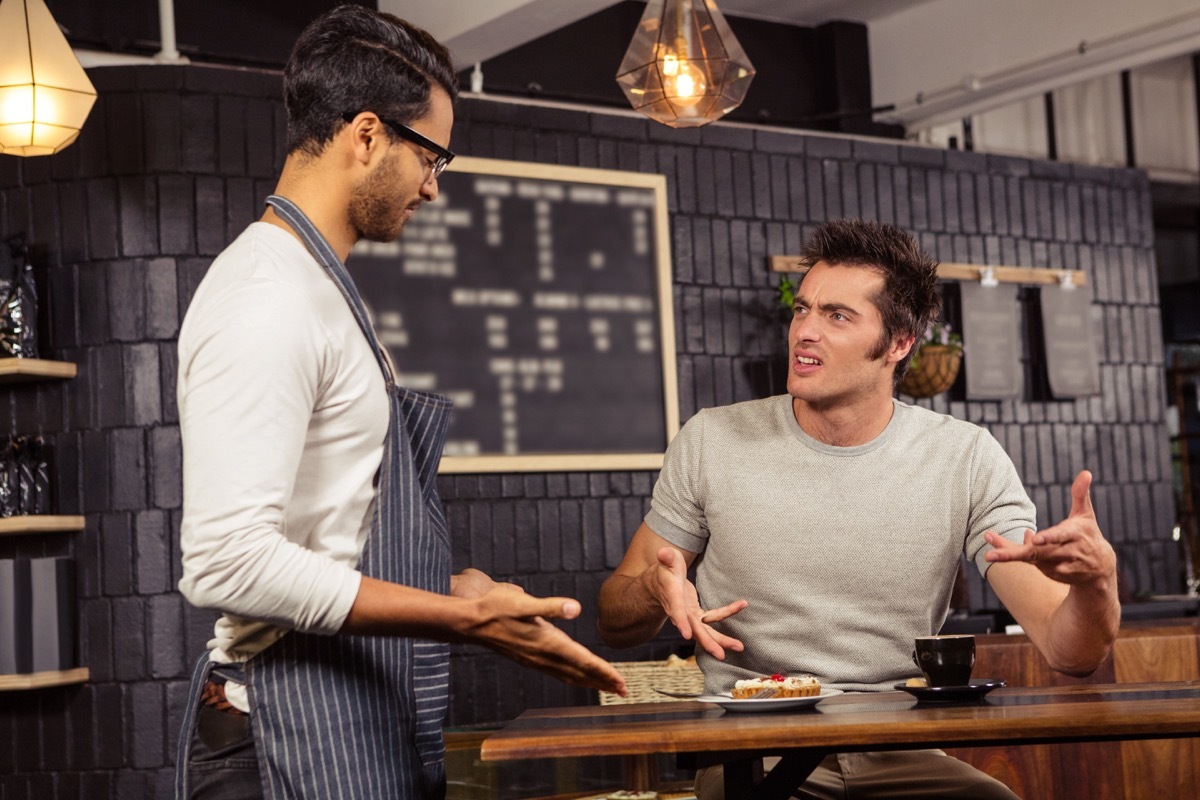 man yelling at barista, customer service rep