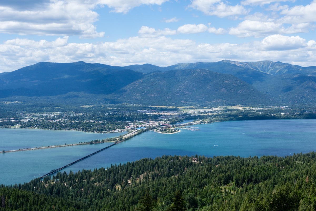 view of lake pend oreille and the town of sandpoint idaho