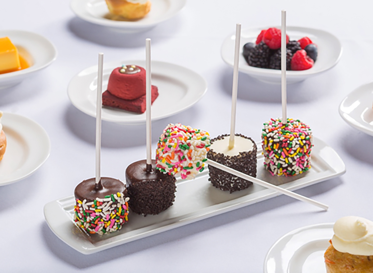 marshmallow pops and fruit dessert from the buffet at excalibur in las vegas