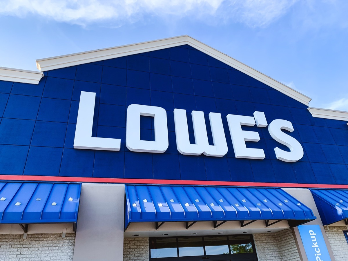 Lowes warehouse. Bright blue building. 