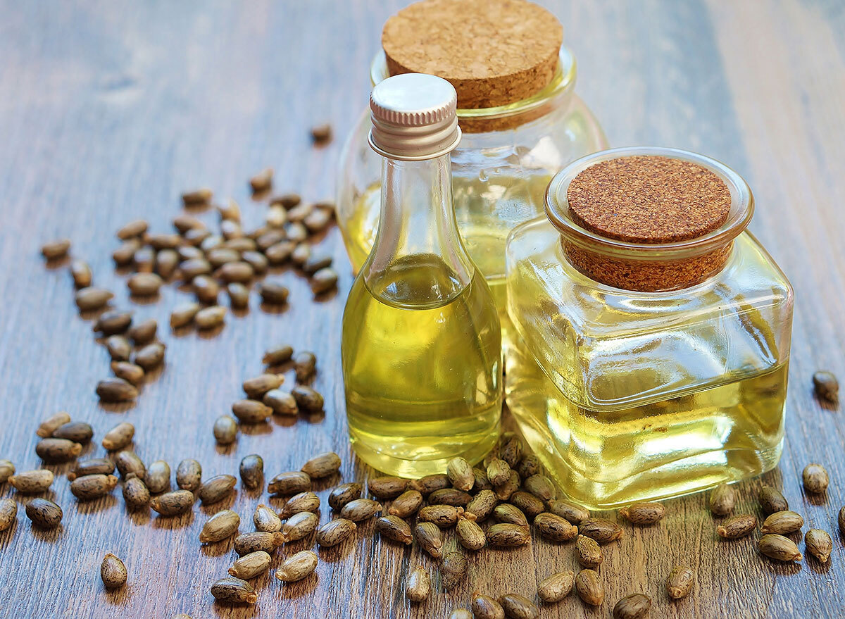 castor oil in glass jars