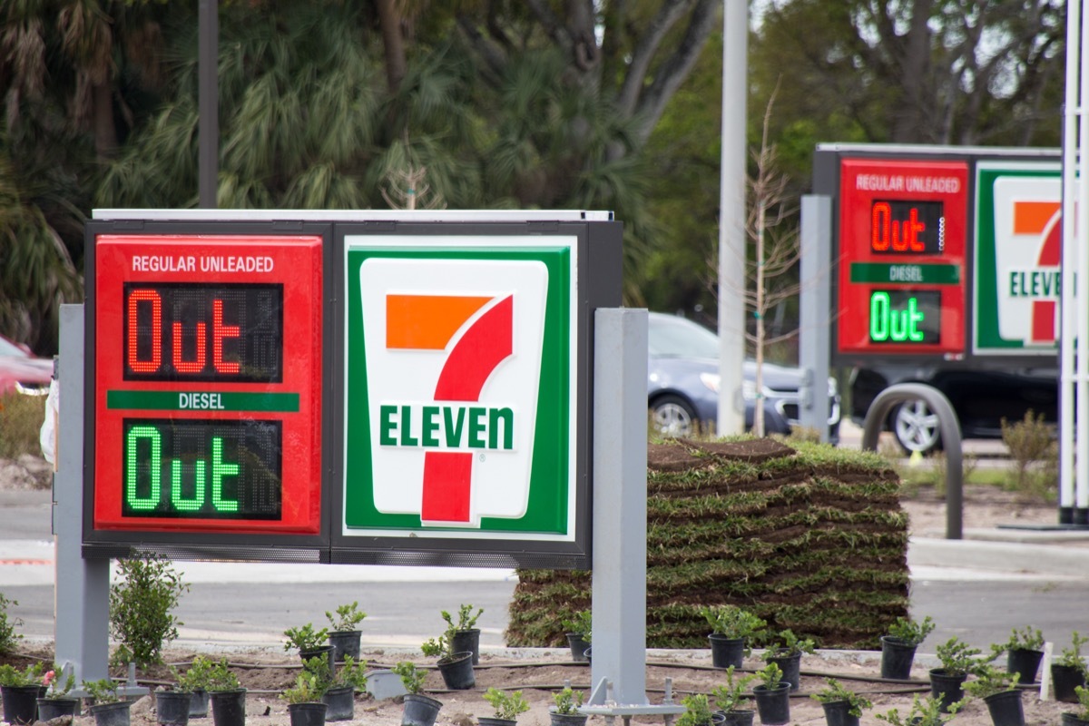 Florida, USA - Circa 2021: A gas station sign says 