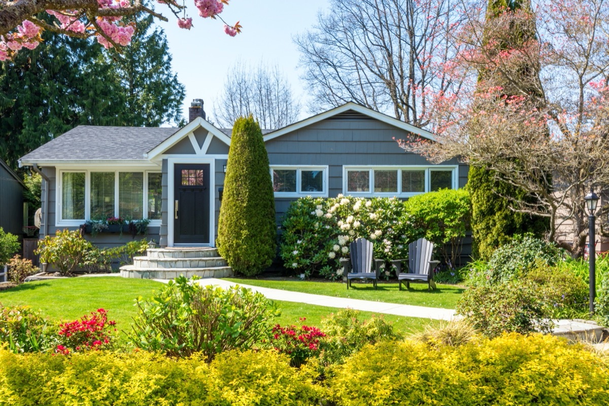 house with dense shrubbery in front