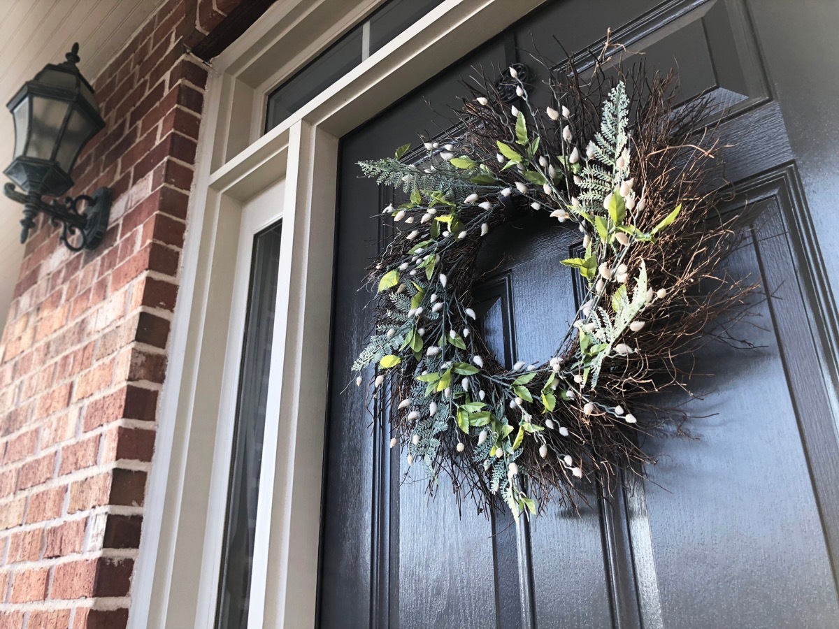 Spring wreath on front door