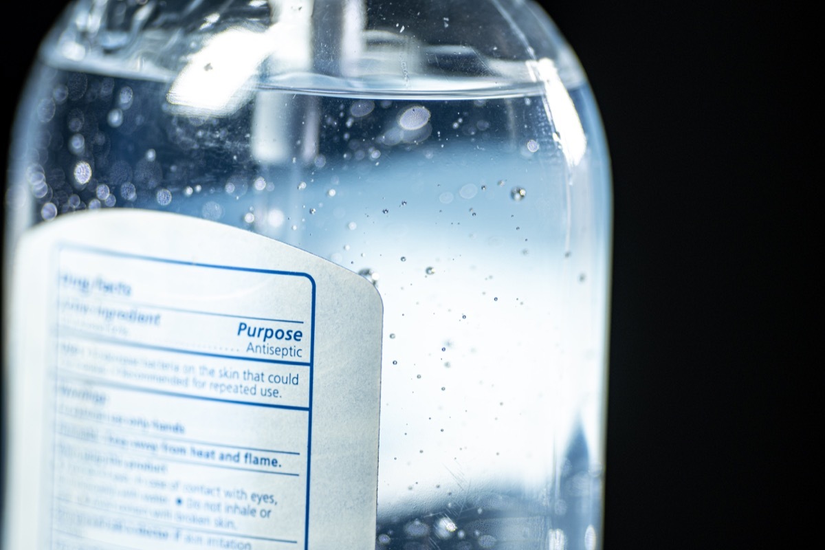 Ultra Close-Up Macro Artsy Shot of Antiseptic Gel Hand Sanitizer Label Purpose with Alcohol and Aloe Vera Bubbles To Prevent the Spread of COVID SARS nCoV 19 Coronavirus Swine Flu H7N9 Influenza Illness During Cold and Flu Season stock photo