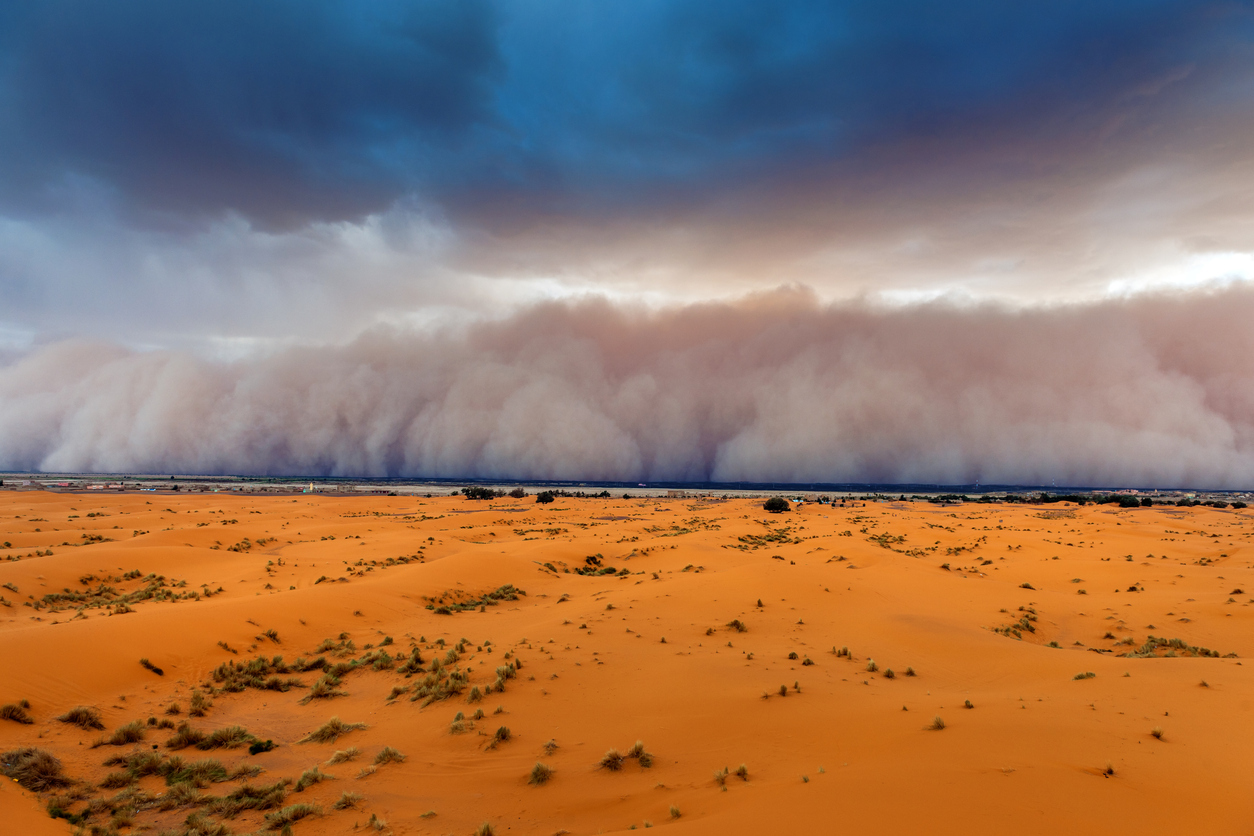 A dust cloud approaching over the dessert