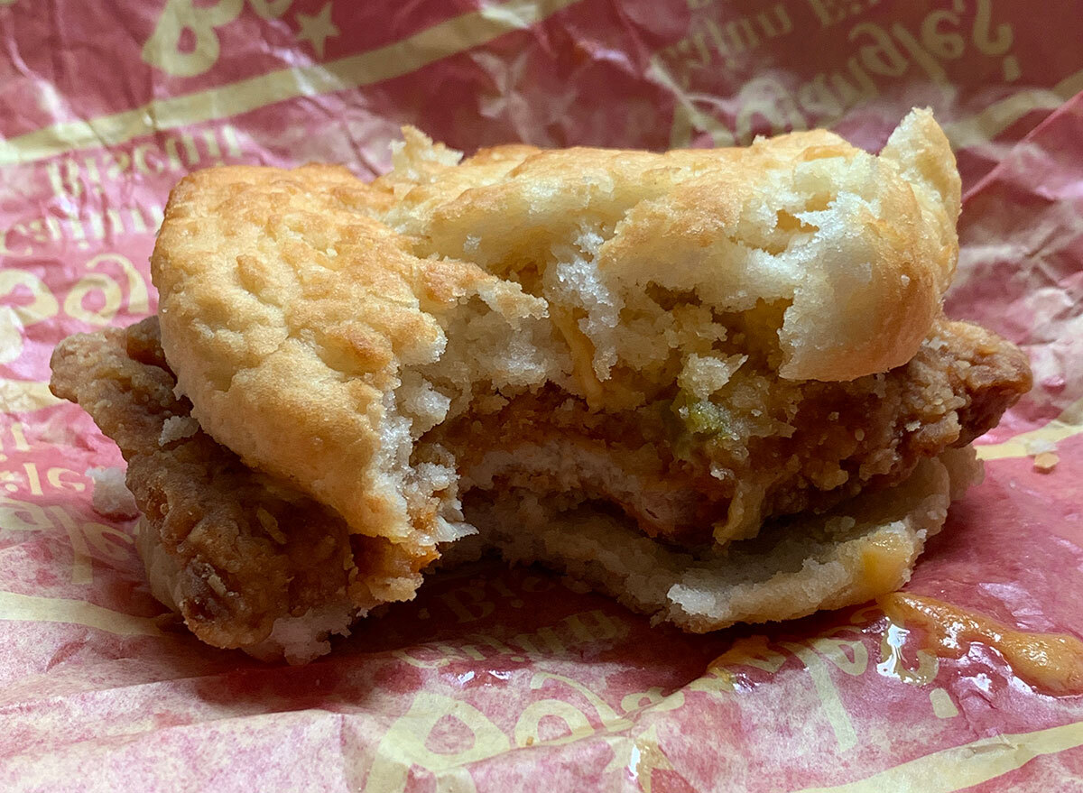 bojangles cajun filet biscuit with bite