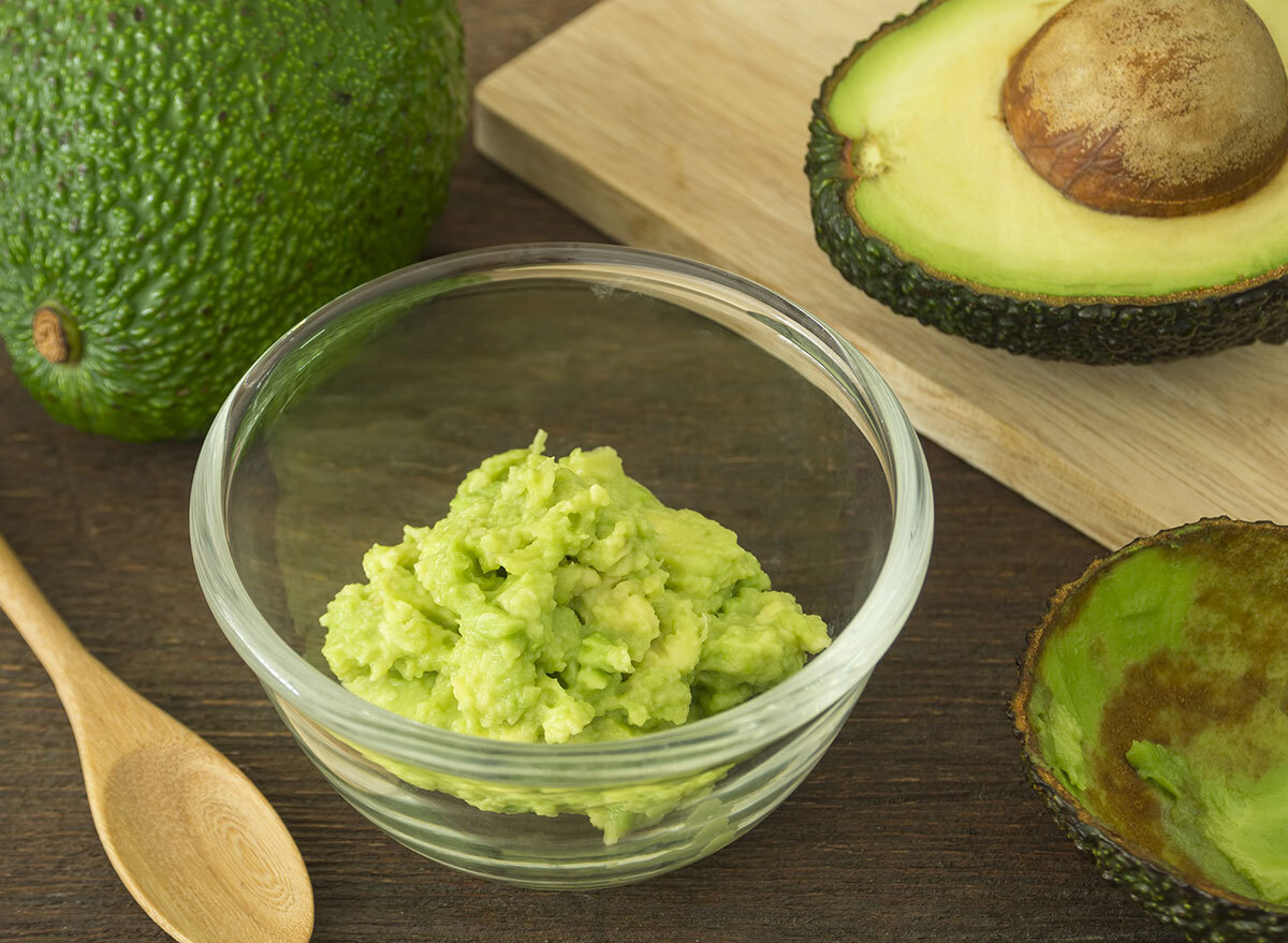 Mashed avocado in a bowl