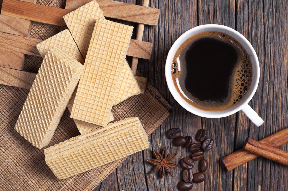 wafer cookies and some coffee and cinnamon