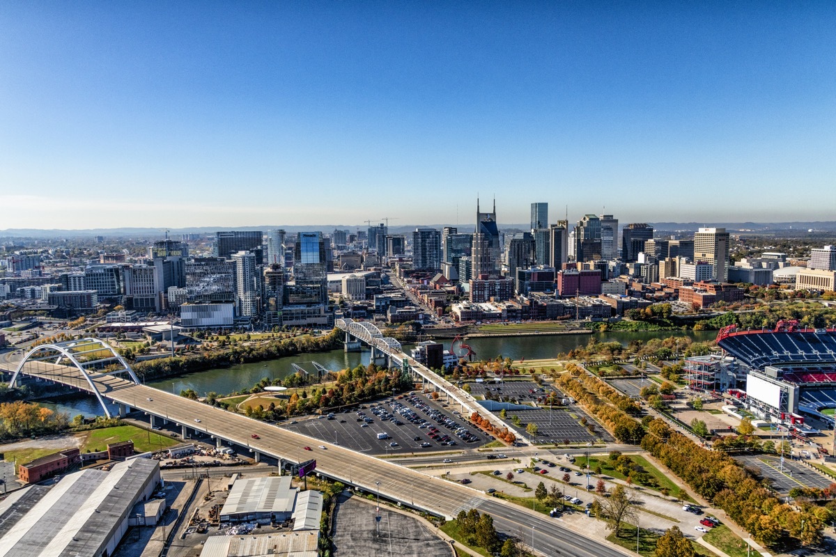 The skyline of beautiful Nashville, Tennessee, known as 