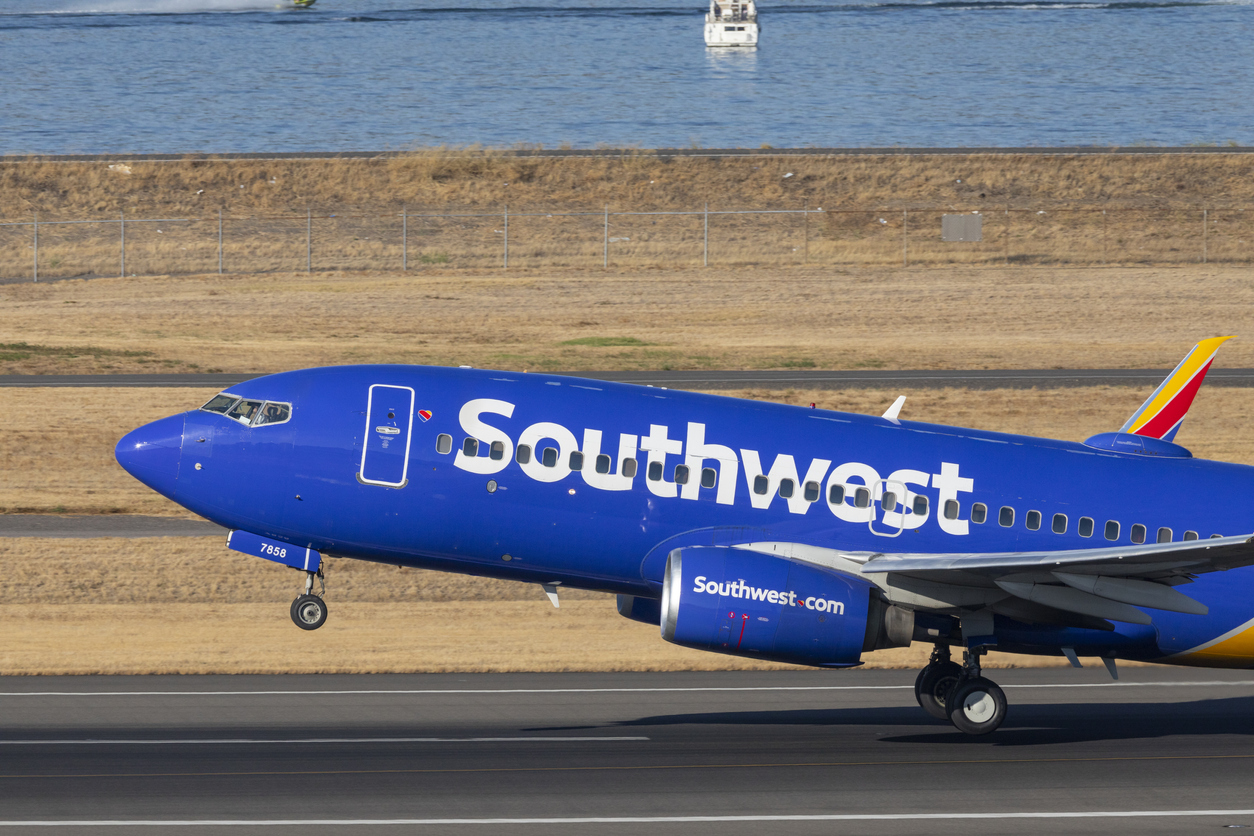 A Southwest Airlines plane taking off