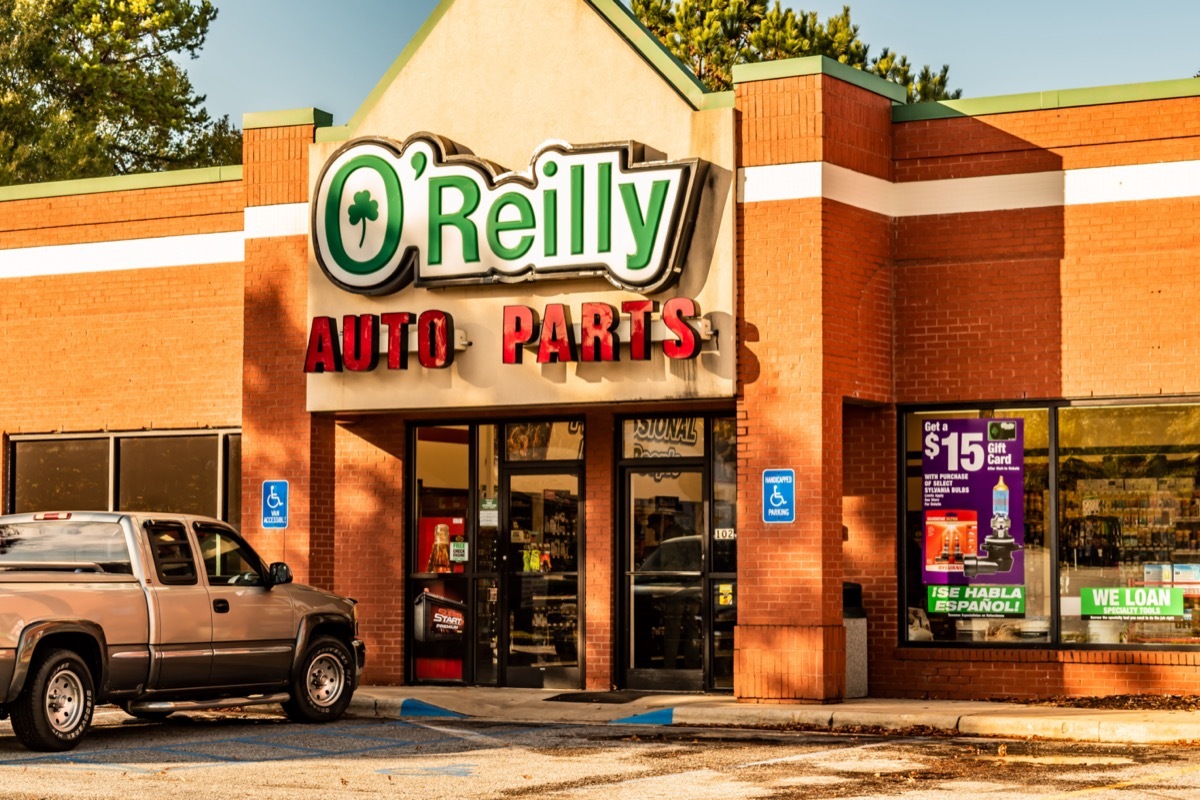 the outside of an O'Reilly Auto Parts store in Salsbury, North Carolina