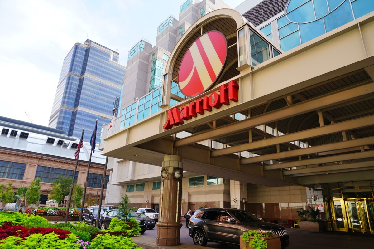 PHILADELPHIA, PA -4 OCT 2018- View of the Philadelphia Marriott Downtown, a large business hotel close to the Philadelphia Convention Center.