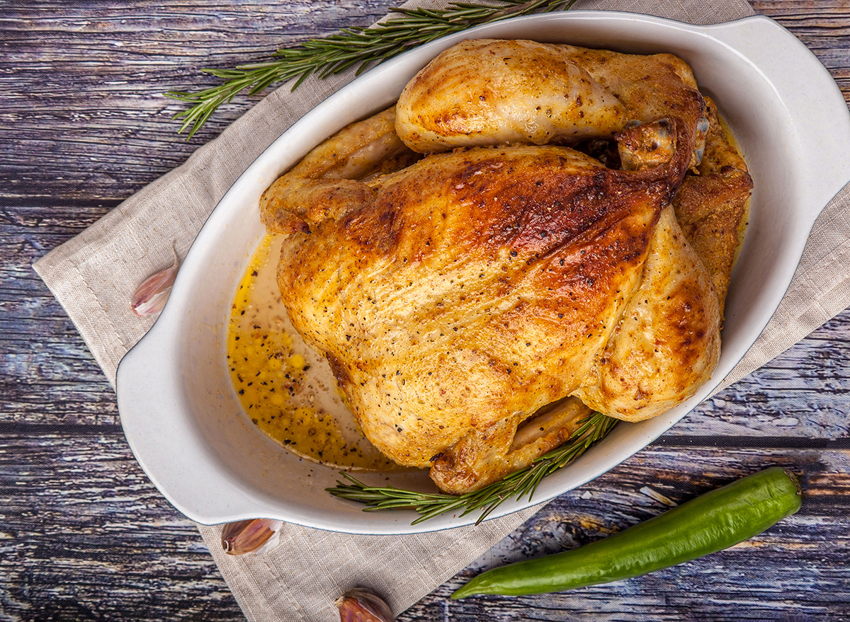 roast chicken on serving plate