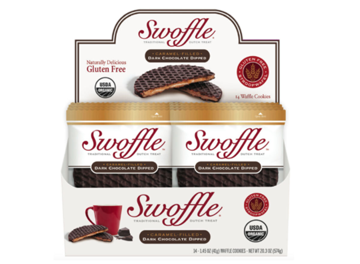 Swoffle caramel filled dark chocolate dipped