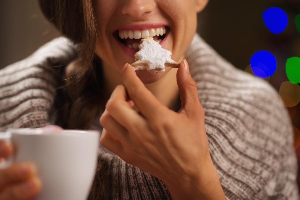 woman eating cookie, stay at home mom