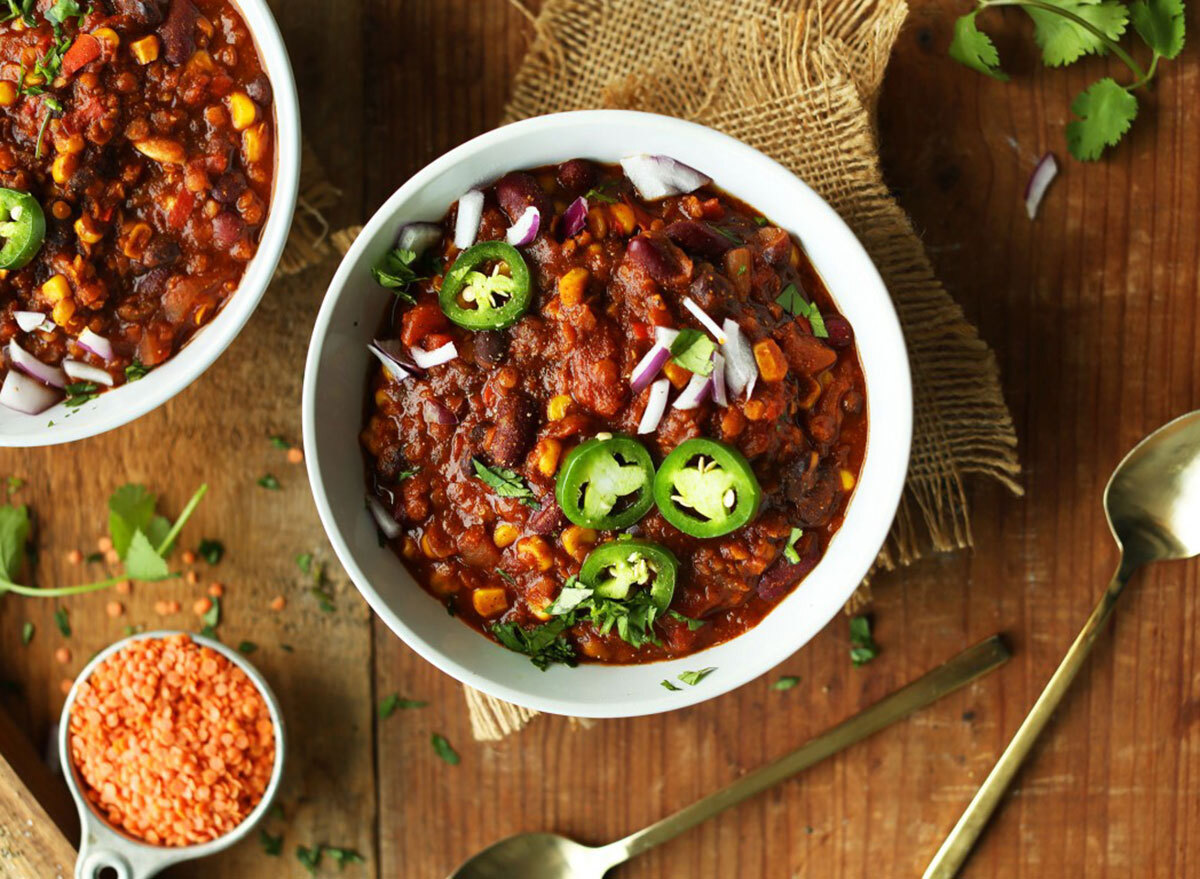 red lentil chili in bowl