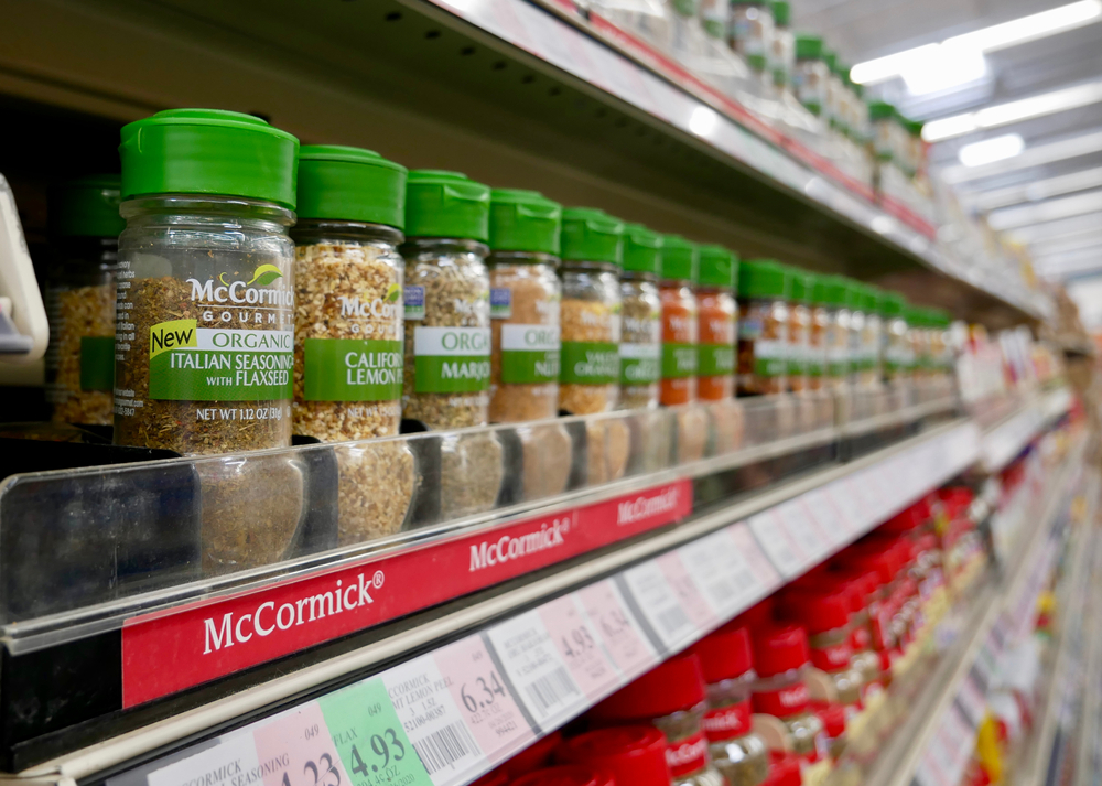 McCormick Gourmet spices on a shelf in a grocery store