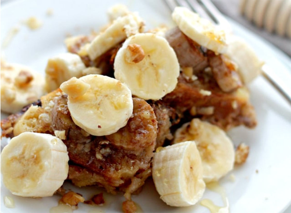 crock pot banana french toast on plate