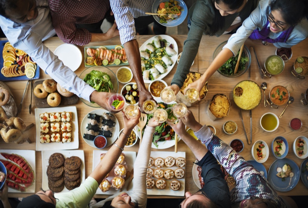 big, crowded table at a restaurant