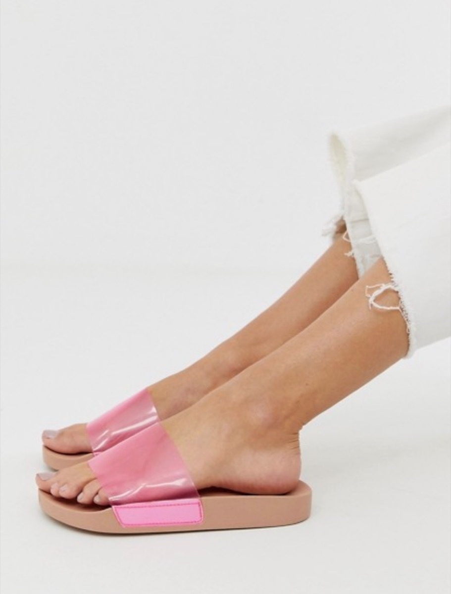 clear pink slides, affordable sandals