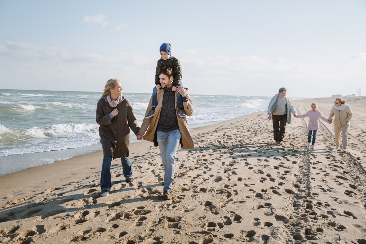 grandparents parents and grandparents on a beach